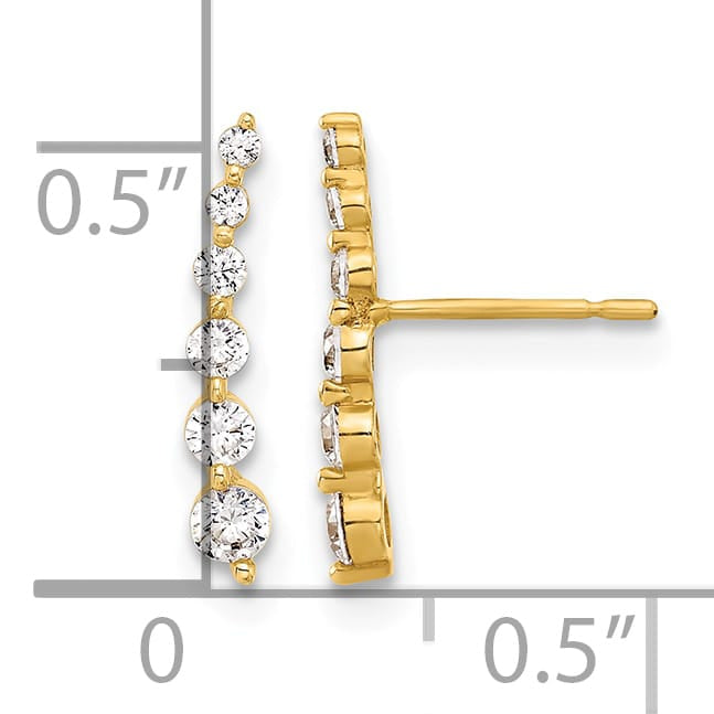 10k Yellow Gold Polished Curved Bar Graduated CZ Post Earrings