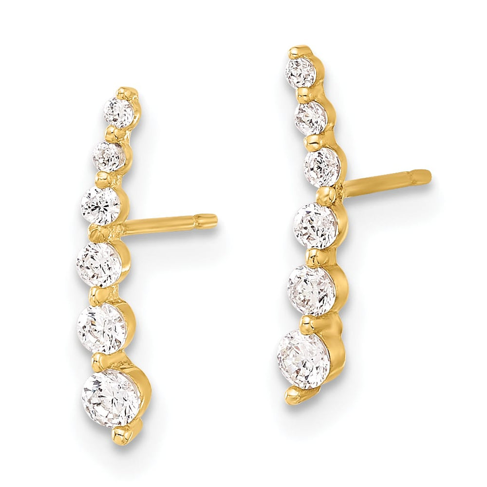 10k Yellow Gold Polished Curved Bar Graduated CZ Post Earrings