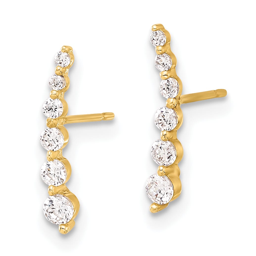 10k Yellow Gold Polished Curved Bar Graduated CZ Post Earrings