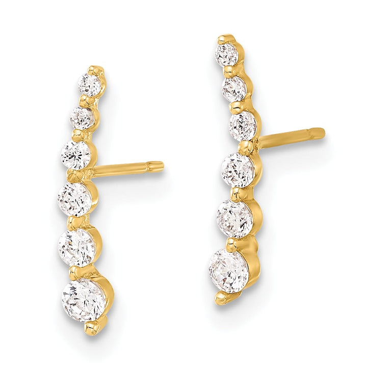 10k Yellow Gold Polished Curved Bar Graduated CZ Post Earrings