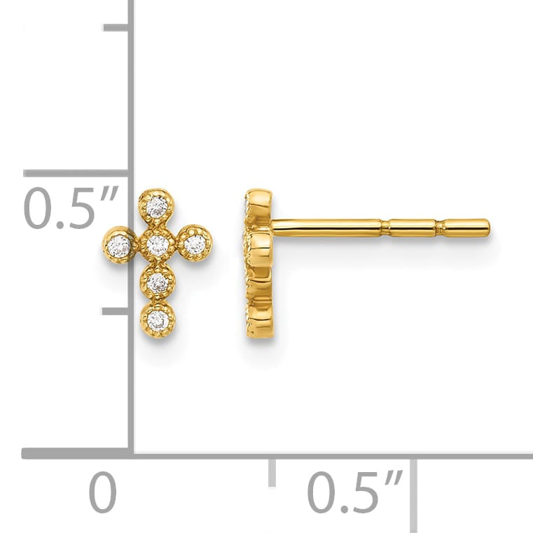 10k Yellow Gold Polished CZ Cross Post Earrings