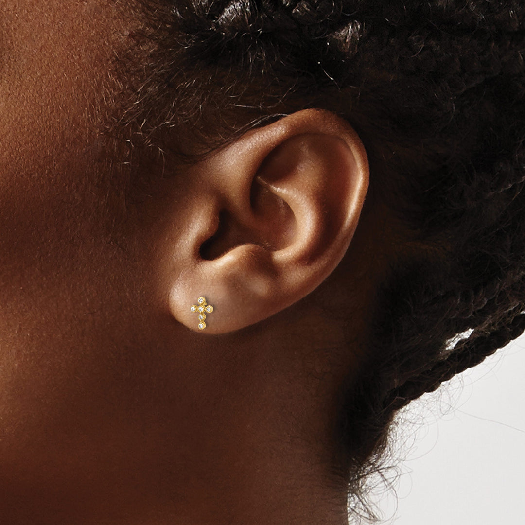 10k Yellow Gold Polished CZ Cross Post Earrings