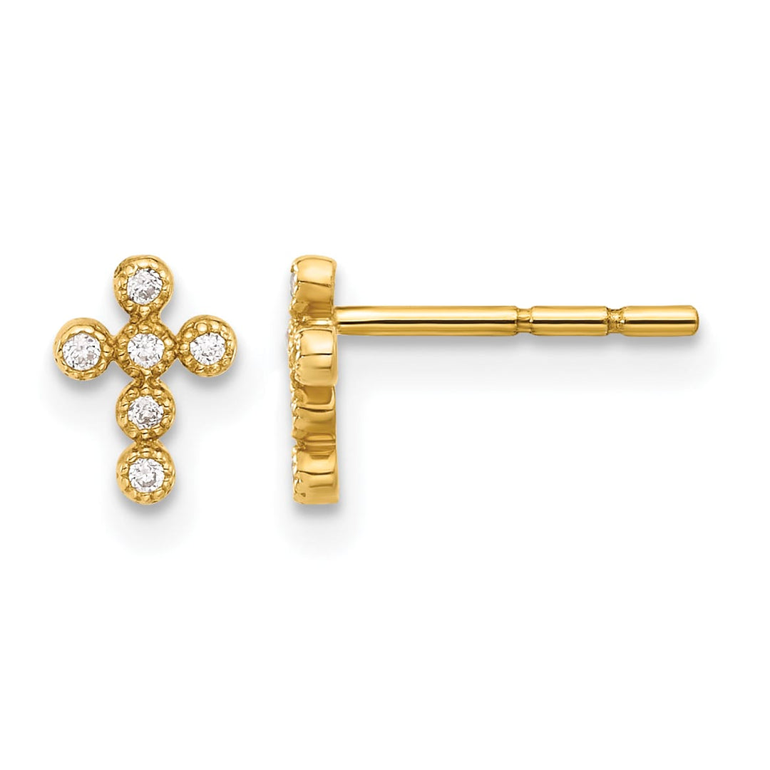 10k Yellow Gold Polished CZ Cross Post Earrings