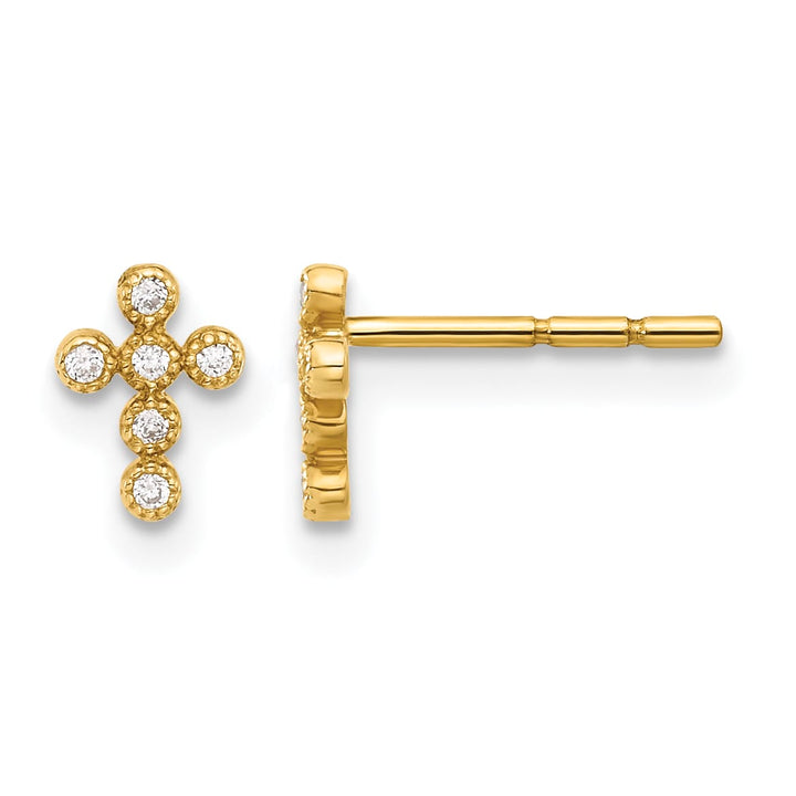 10k Yellow Gold Polished CZ Cross Post Earrings