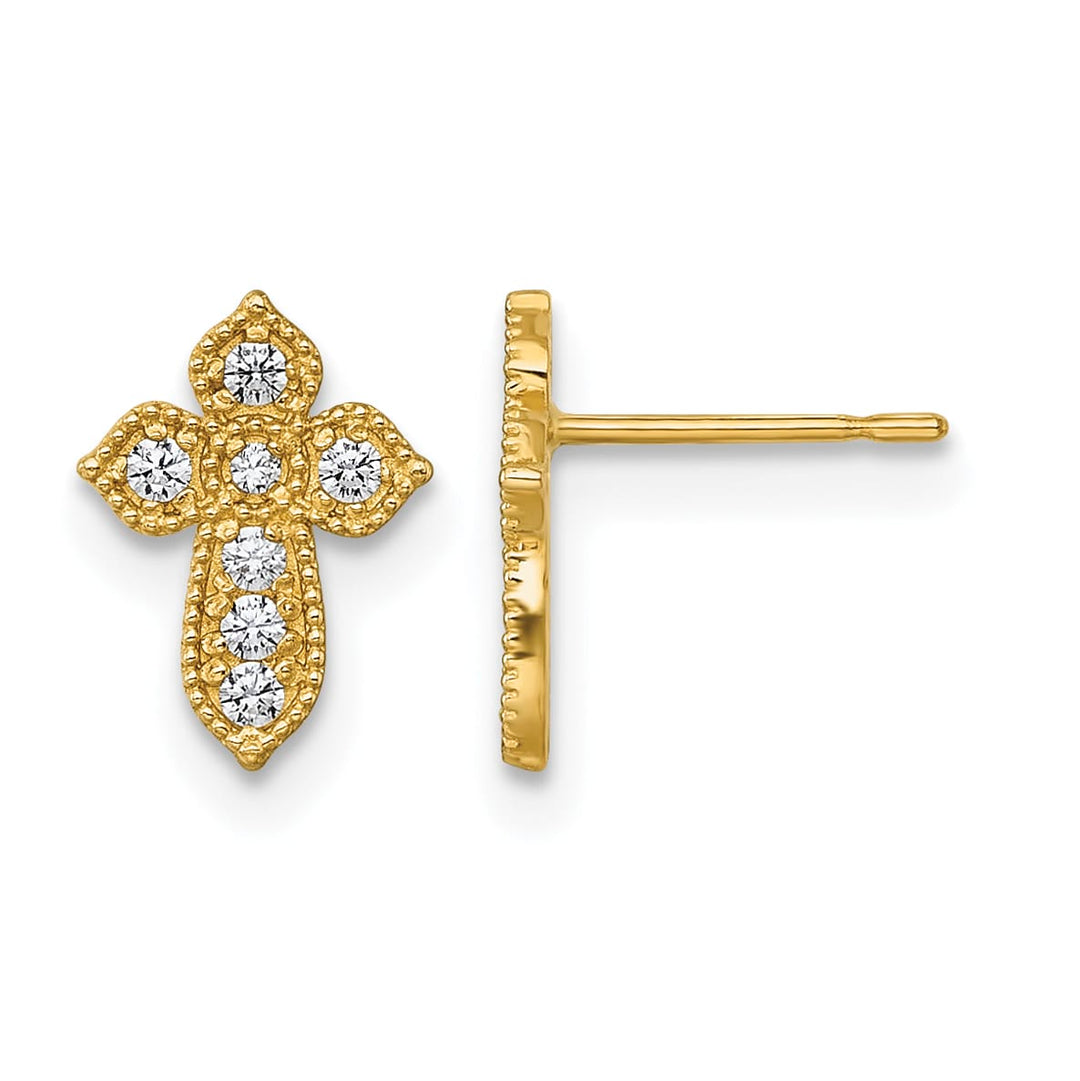 10k Yellow Gold Polished CZ Cross Post Earrings, 9.4mm