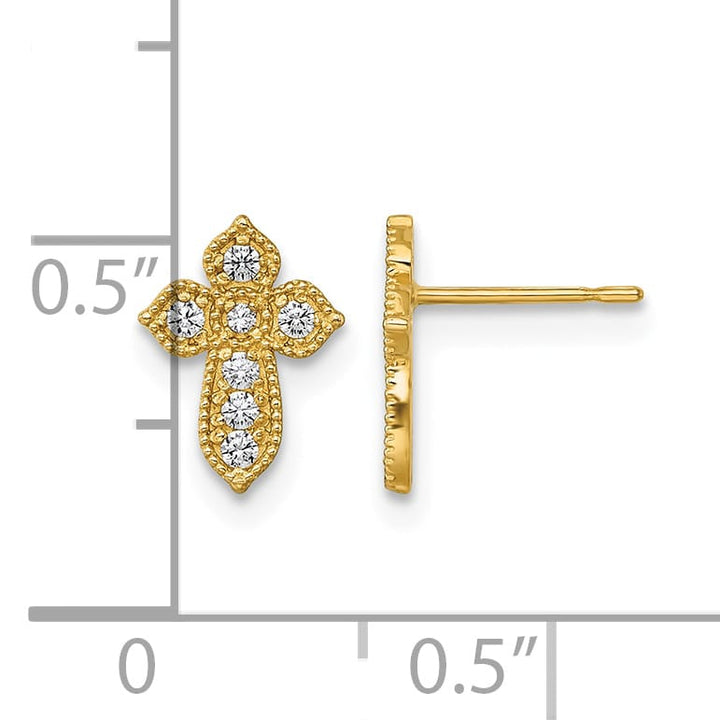10k Yellow Gold Polished CZ Cross Post Earrings, 9.4mm