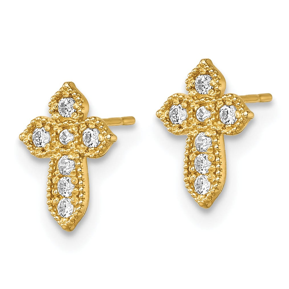 10k Yellow Gold Polished CZ Cross Post Earrings, 9.4mm
