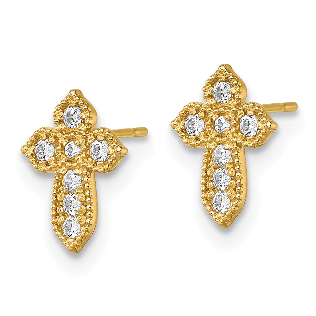 10k Yellow Gold Polished CZ Cross Post Earrings, 9.4mm