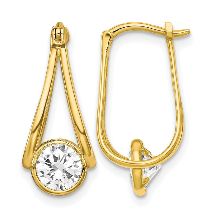 10k Yellow Gold Polished CZ Dangle Hoop Earrings