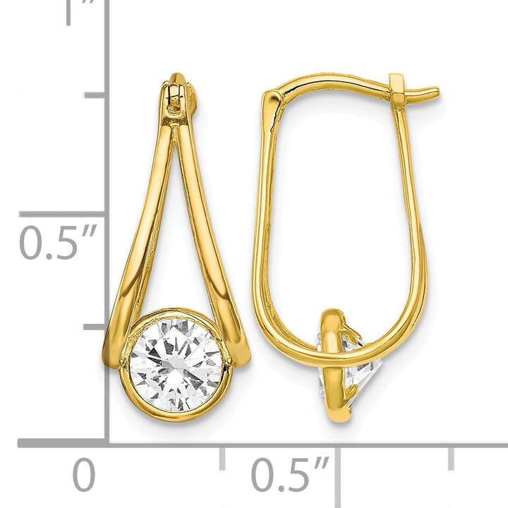 10k Yellow Gold Polished CZ Dangle Hoop Earrings