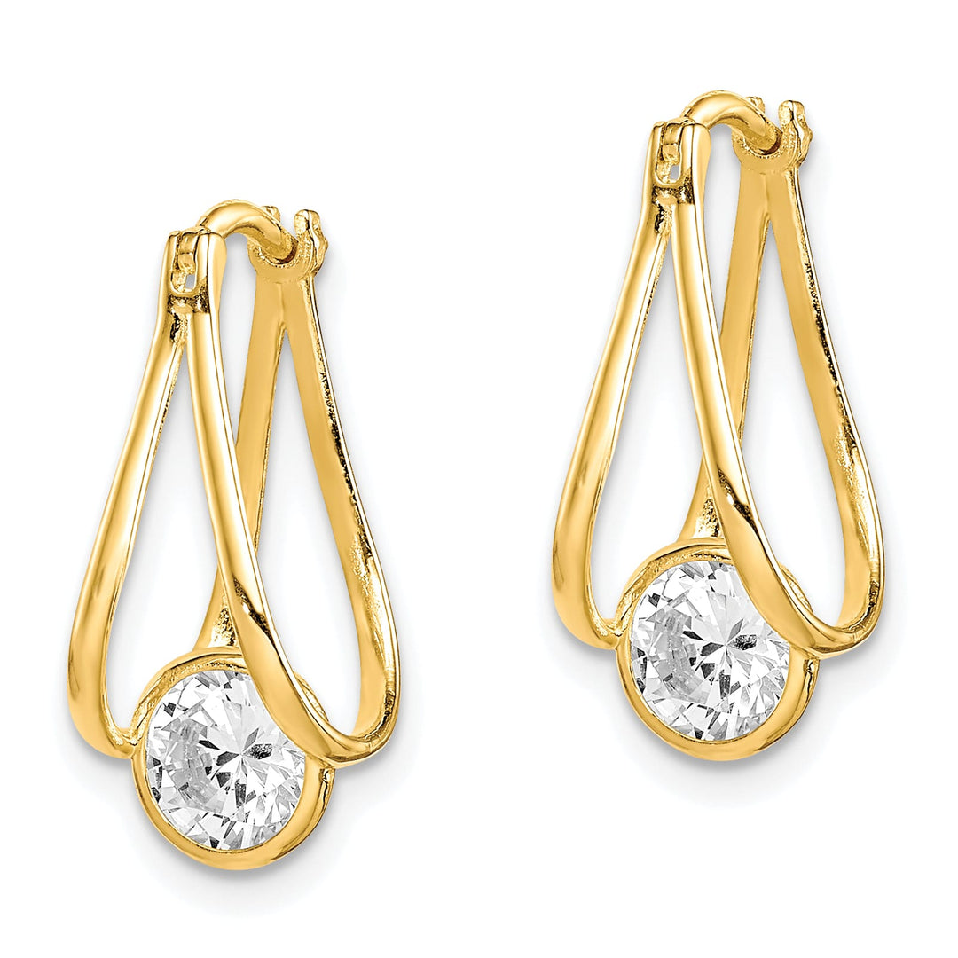 10k Yellow Gold Polished CZ Dangle Hoop Earrings