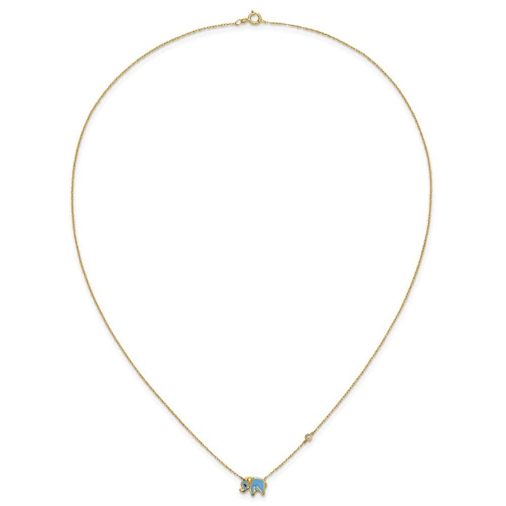 10K Yellow Gold Polished CZ Enameled Elephant 18 inch Necklace