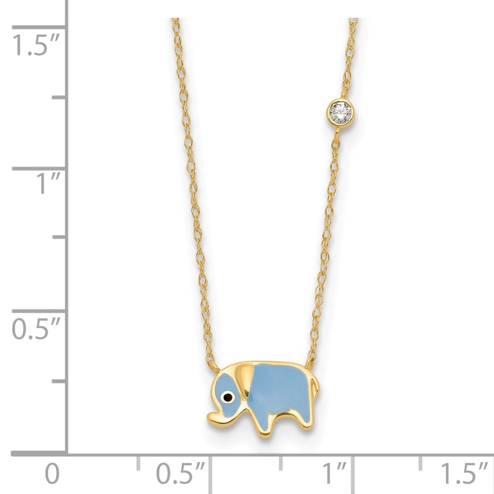10K Yellow Gold Polished CZ Enameled Elephant 18 inch Necklace