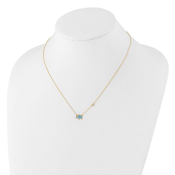 10K Yellow Gold Polished CZ Enameled Elephant 18 inch Necklace