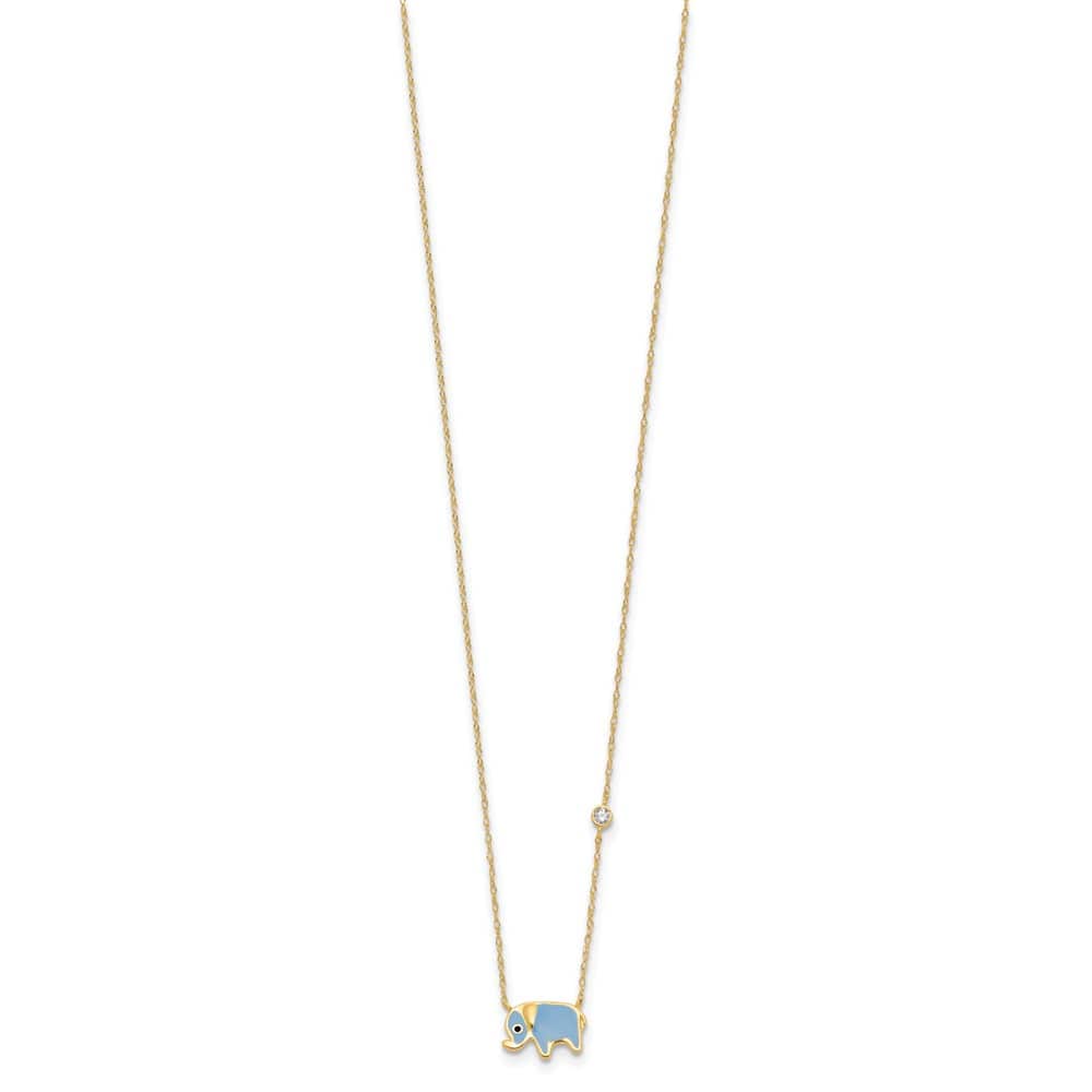 10K Yellow Gold Polished CZ Enameled Elephant 18 inch Necklace