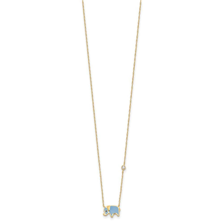 10K Yellow Gold Polished CZ Enameled Elephant 18 inch Necklace