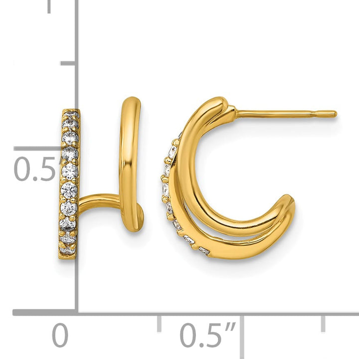 10k Yellow Gold Polished CZ Fancy Double J-Hoop Post Earrings