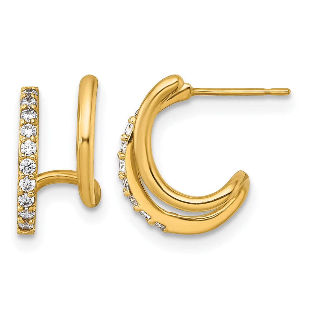 10k Yellow Gold Polished CZ Fancy Double J-Hoop Post Earrings