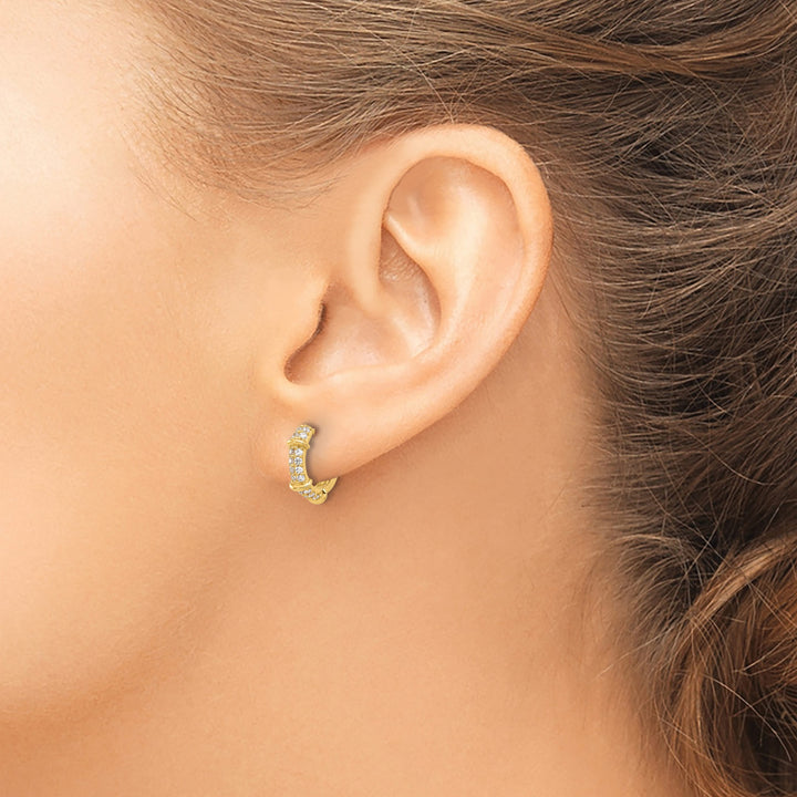 10k Yellow Gold Polished CZ Round Hinged Hoop Earrings