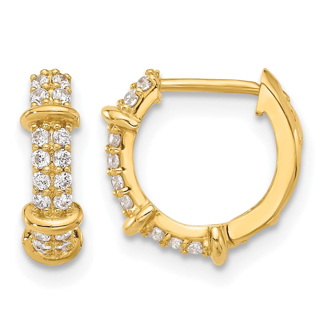 10k Yellow Gold Polished CZ Round Hinged Hoop Earrings