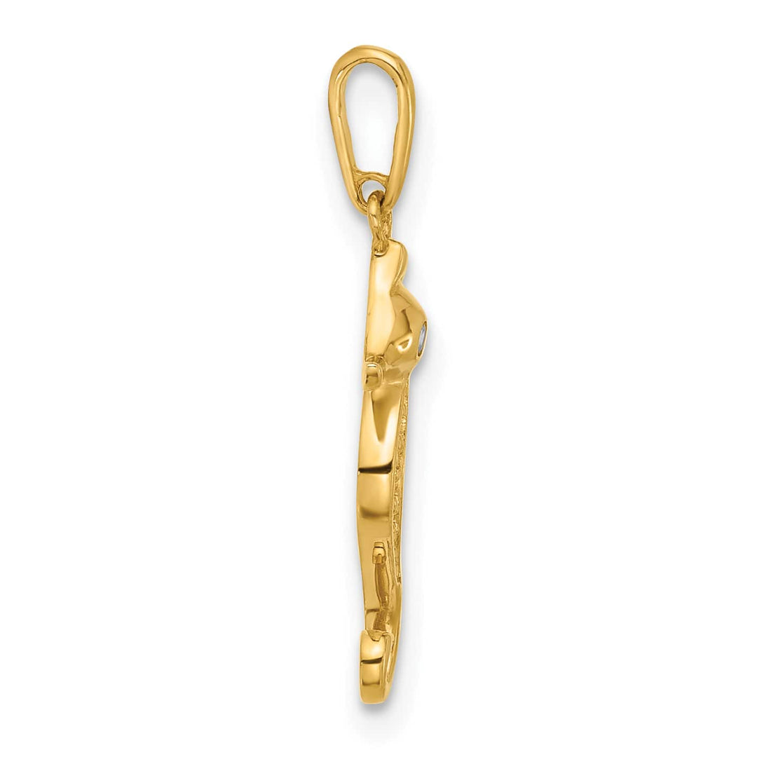 10K Yellow Gold Polished CZ Seahorse Charm