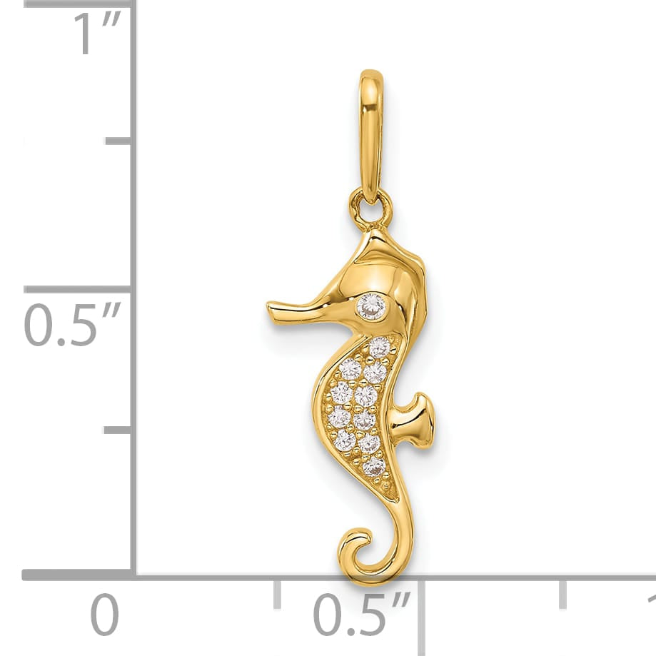 10K Yellow Gold Polished CZ Seahorse Charm