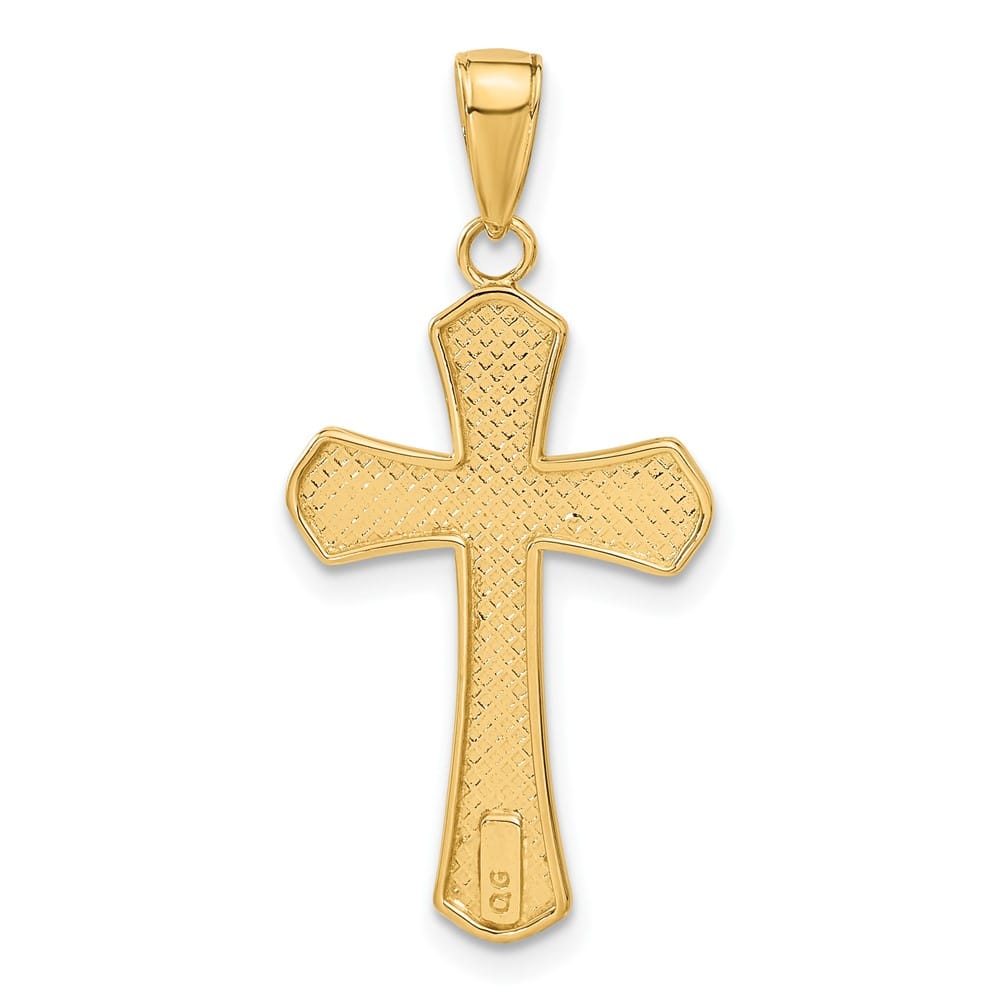 10K Yellow Gold Polished D.C. Large Beveled Edges Budded Cross Pendant