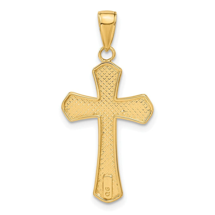 10K Yellow Gold Polished D.C. Large Beveled Edges Budded Cross Pendant