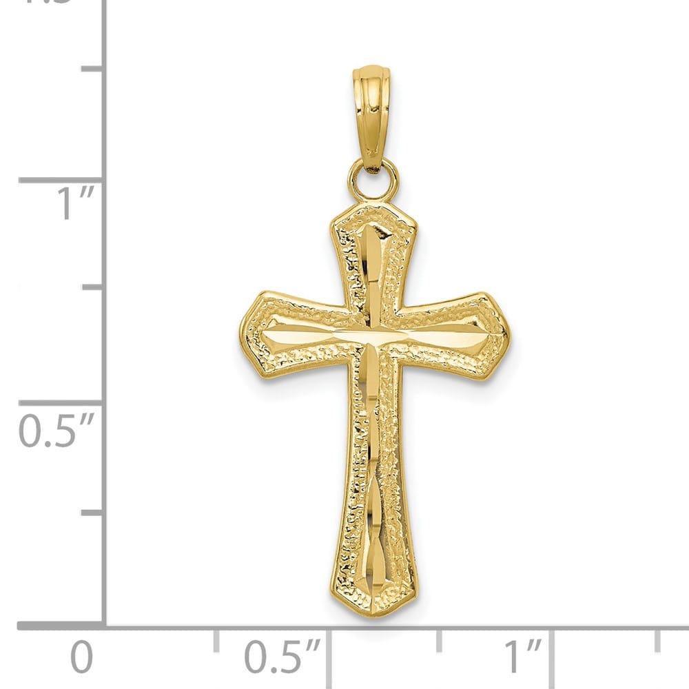 10K Yellow Gold Polished D.C. Large Beveled Edges Budded Cross Pendant