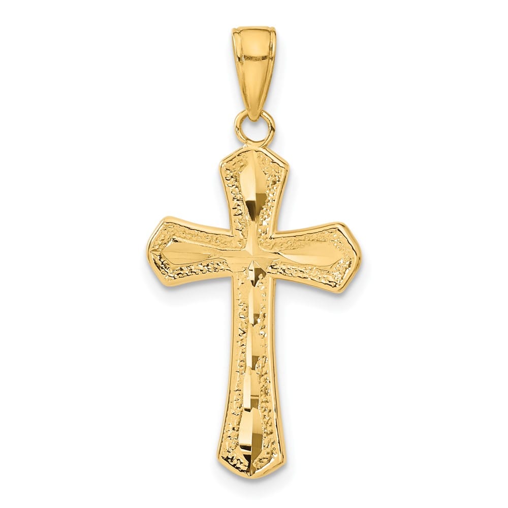 10K Yellow Gold Polished D.C. Large Beveled Edges Budded Cross Pendant