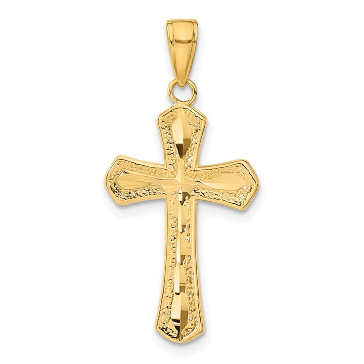 10K Yellow Gold Polished D.C. Large Beveled Edges Budded Cross Pendant