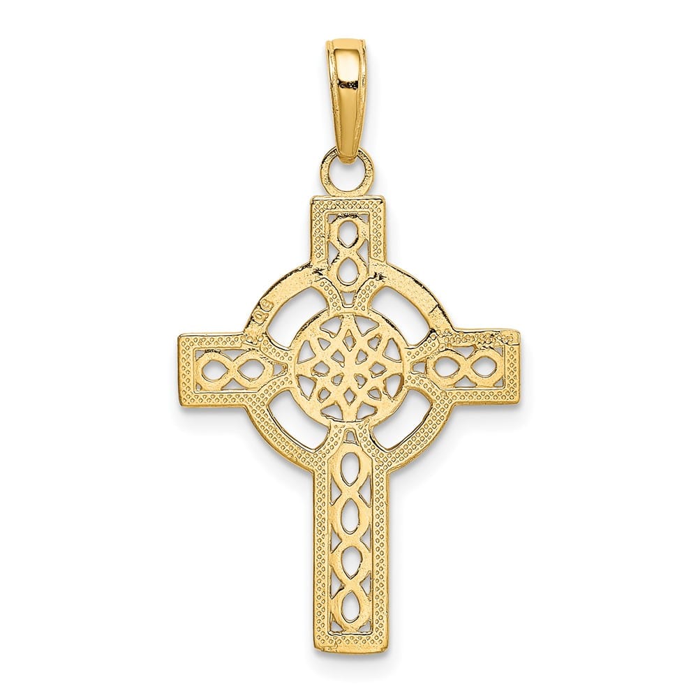 10K Yellow Gold Polished D.C. Large Celtic Claddagh Cross Pendant