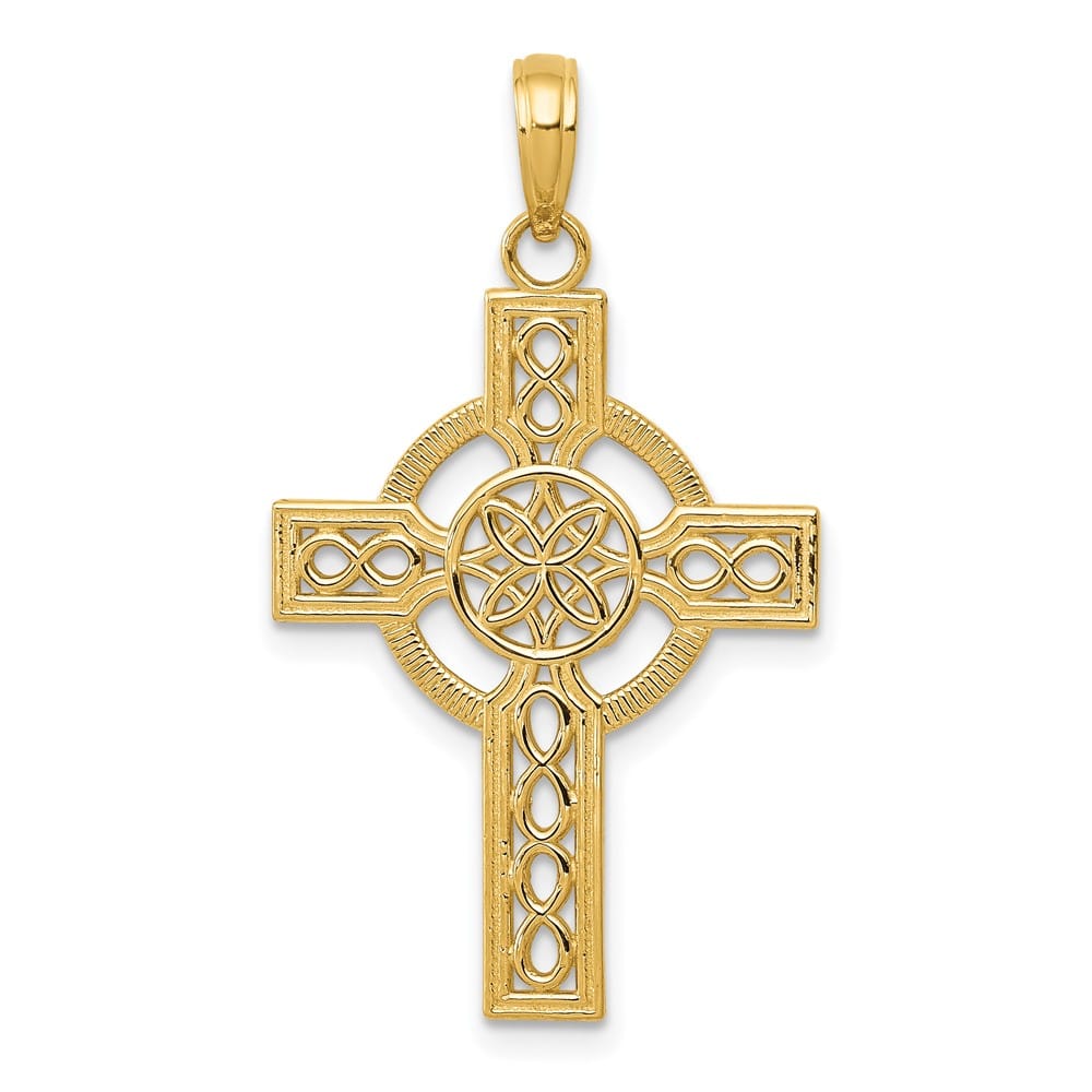 10K Yellow Gold Polished D.C. Large Celtic Claddagh Cross Pendant