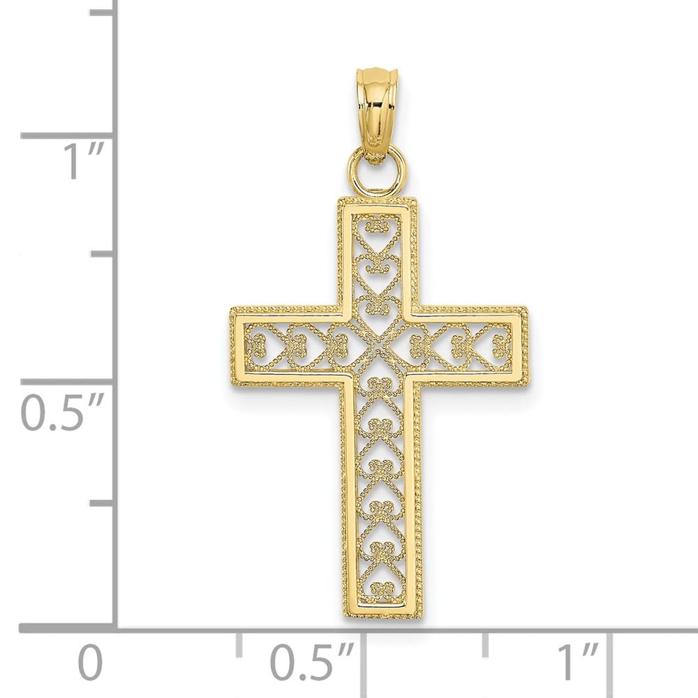 10K Yellow Gold Polished D.C. Large Filigree Cross Pendant