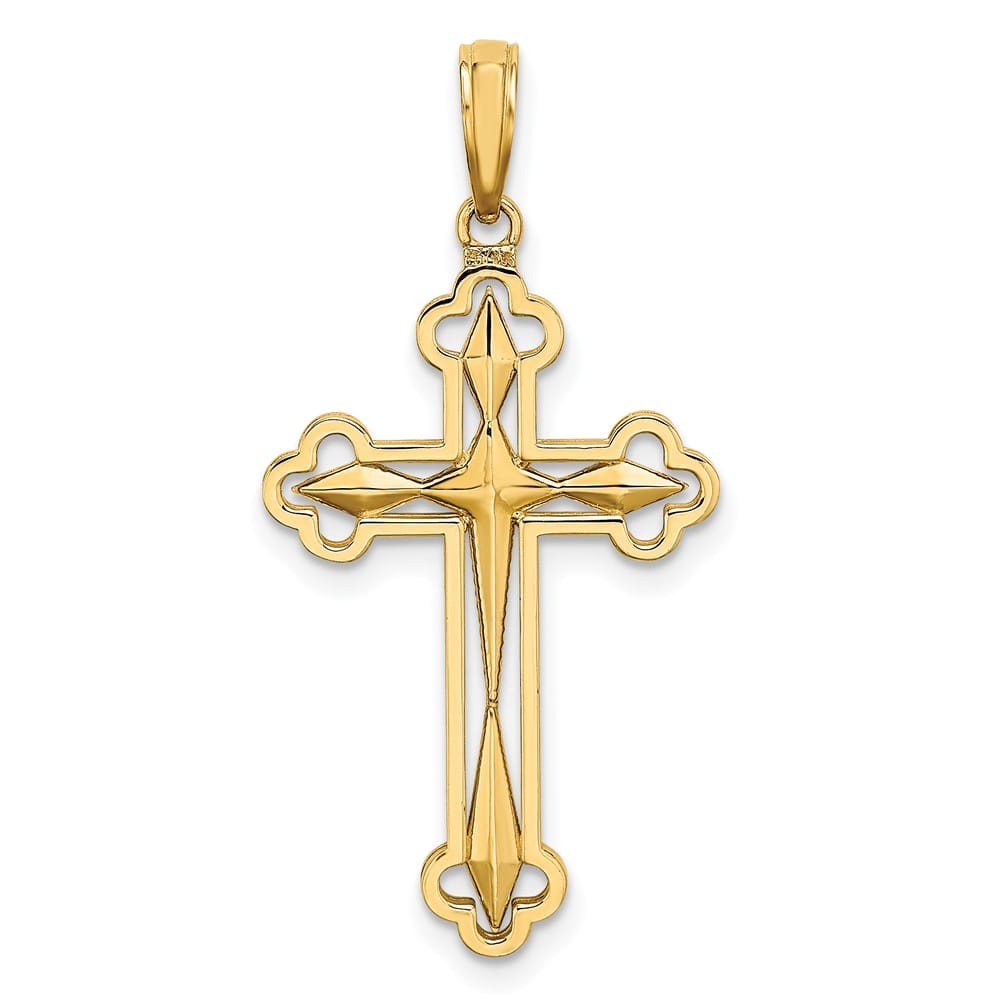 10K Yellow Gold Polished D.C. Large Reversible Budded Cross Charm