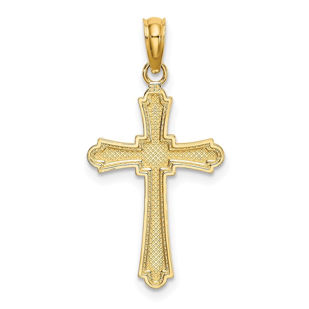 10K Yellow Gold Polished D.C. Large Striped Fleur de Lis Cross Charm