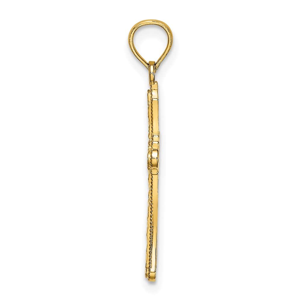 10K Yellow Gold Polished D.C. Large Striped Fleur de Lis Cross Charm