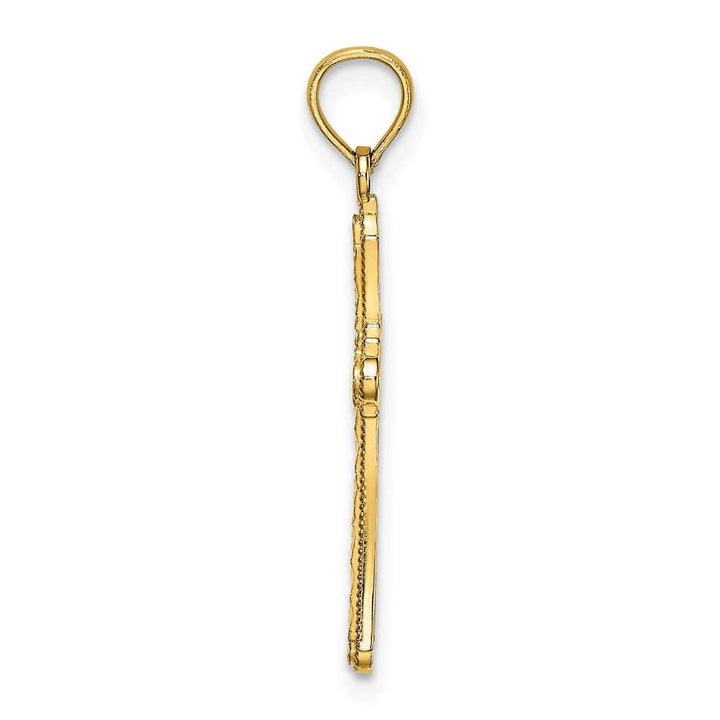 10K Yellow Gold Polished D.C. Large Striped Fleur de Lis Cross Charm
