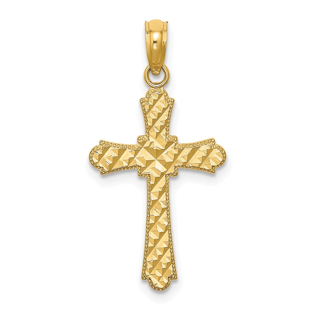 10K Yellow Gold Polished D.C. Large Striped Fleur de Lis Cross Charm