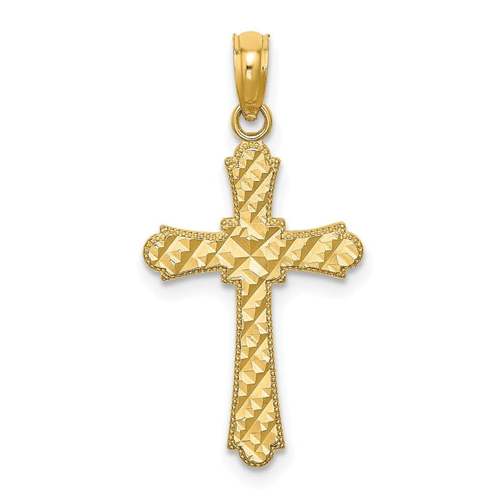 10K Yellow Gold Polished D.C. Large Striped Fleur de Lis Cross Charm