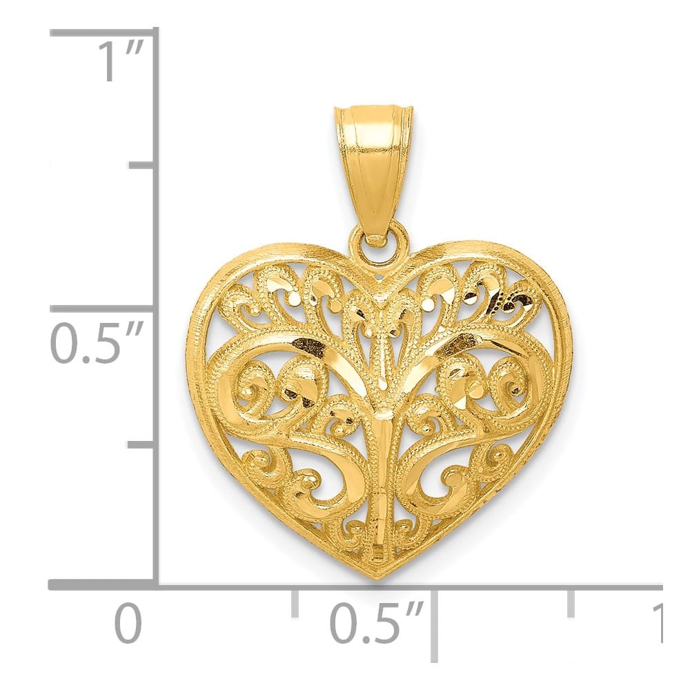 10K Yellow Gold Polished D.C. Medium Filigree Heart Charm
