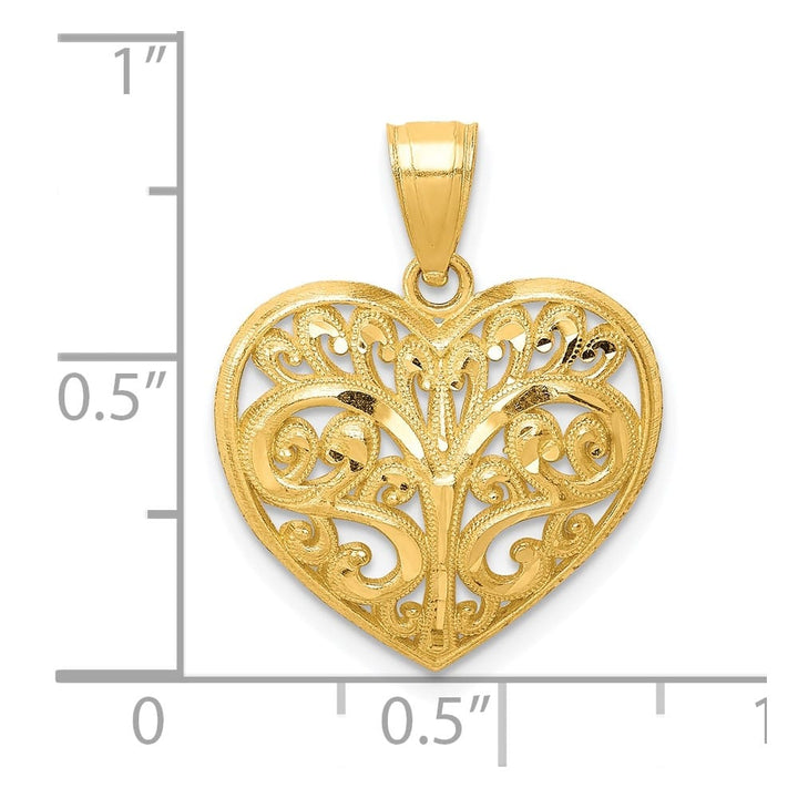 10K Yellow Gold Polished D.C. Medium Filigree Heart Charm