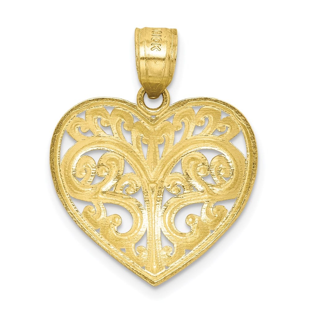 10K Yellow Gold Polished D.C. Medium Filigree Heart Charm
