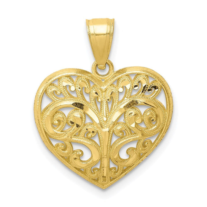 10K Yellow Gold Polished D.C. Medium Filigree Heart Charm