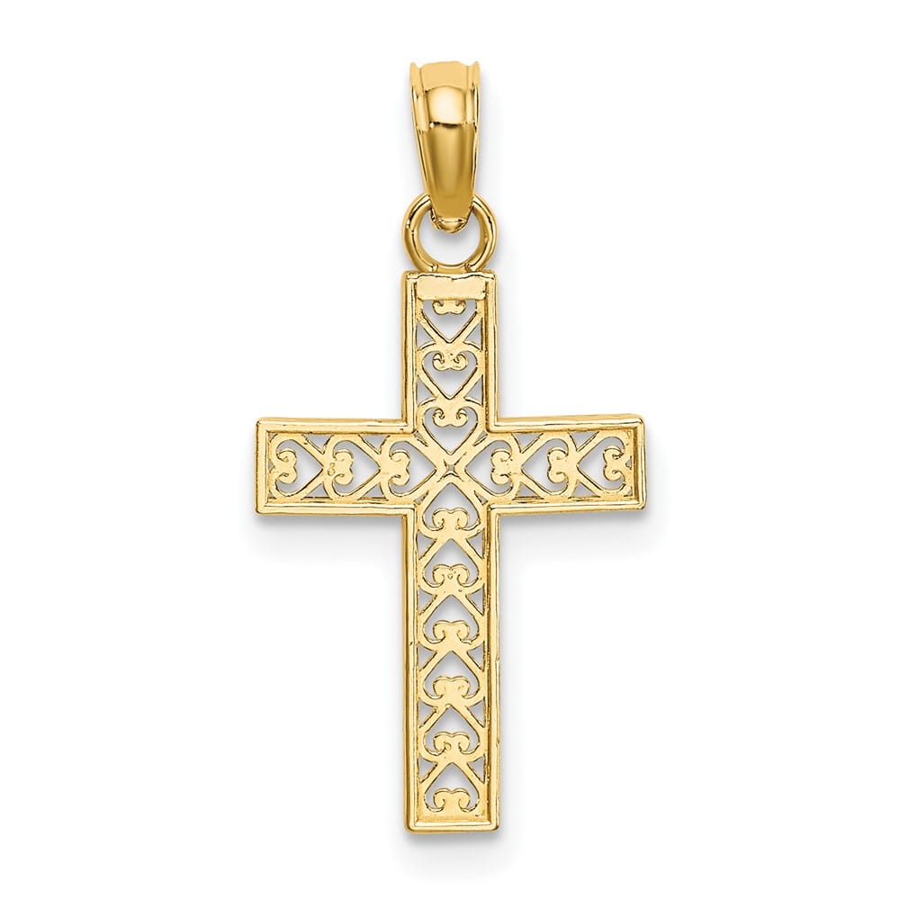 10K Yellow Gold Polished D.C. Medium Filigree Latin Cross Pendant