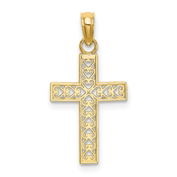 10K Yellow Gold Polished D.C. Medium Filigree Latin Cross Pendant