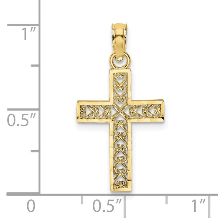 10K Yellow Gold Polished D.C. Medium Filigree Latin Cross Pendant
