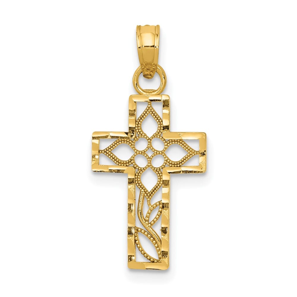 10K Yellow Gold Polished D.C. Medium Filigree Latin Cross Pendant