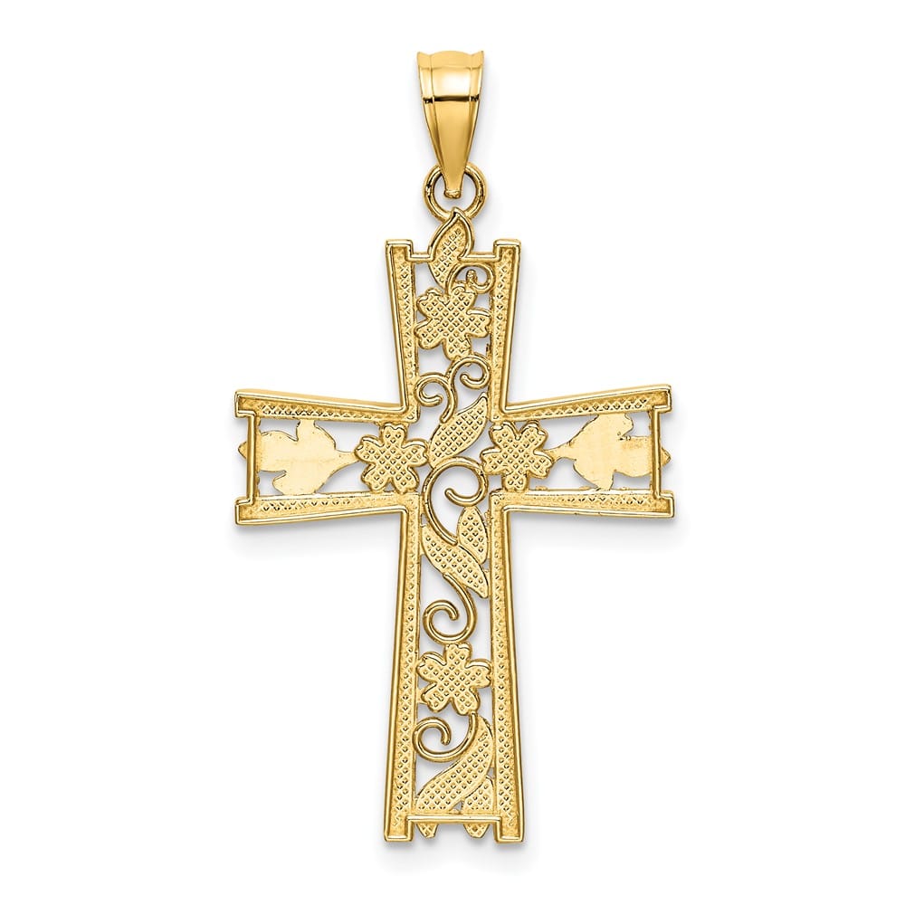 10K Yellow Gold Polished D.C. Medium Flower Design Latin Cross Charm