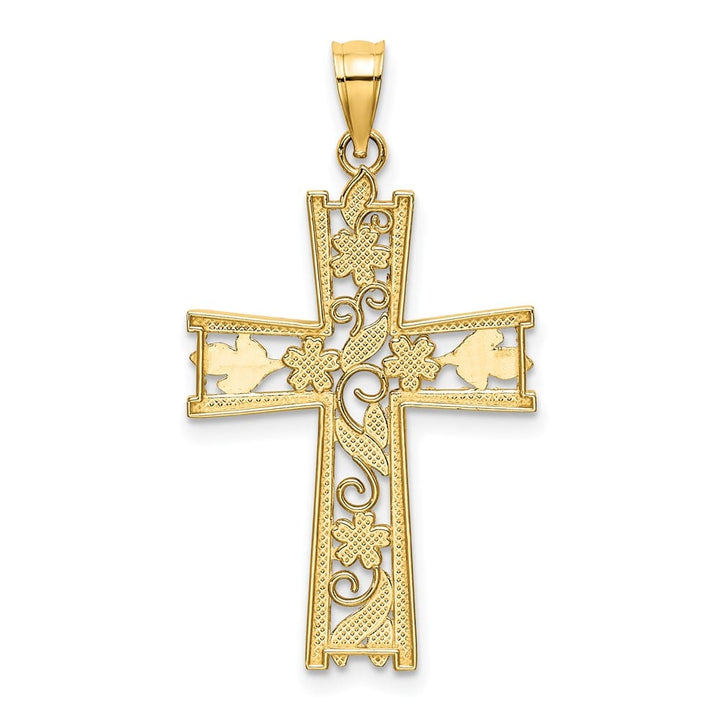10K Yellow Gold Polished D.C. Medium Flower Design Latin Cross Charm